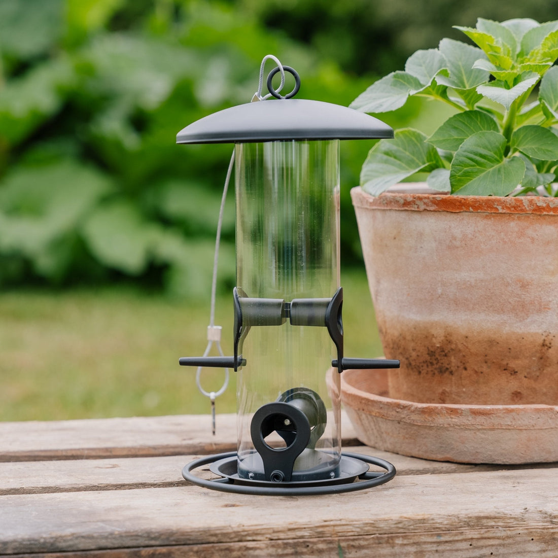 Czarny karmnik na nasiona, Ø: 14 cm Wys.: 26 cm