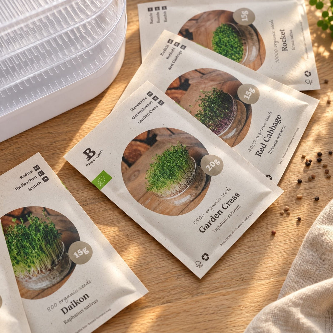 Zestaw microgreens z wieżą kiełkowniczą - 5 torebek nasion ekologicznych