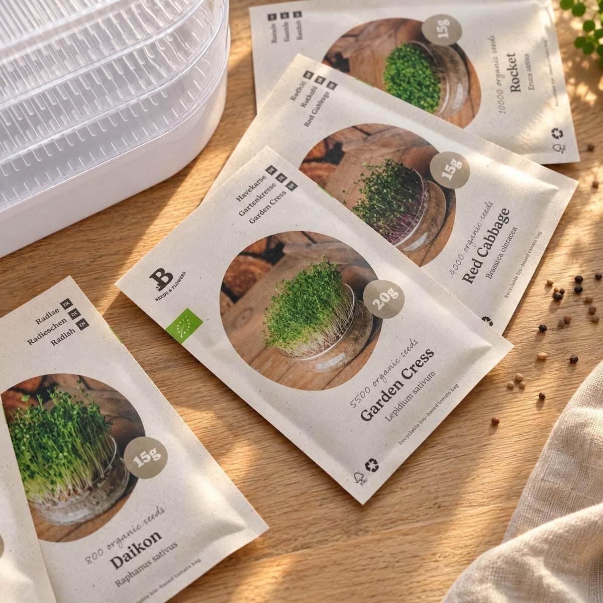 Zestaw microgreens z wieżą kiełkowniczą - 5 torebek nasion ekologicznych